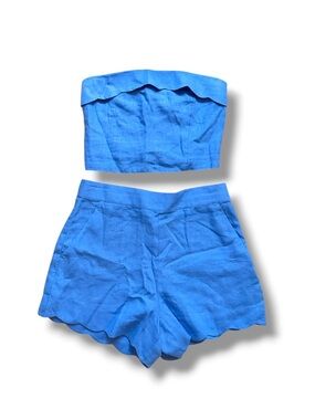 Abercrombie & Fitch Blue 100% Linen Scalloped Hem Shorts Tube Top Set Small 29
